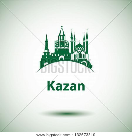 Kazan detailed silhouette. Trendy vector illustration flat style. The Qolsarif Mosque and Soyembika Tower the symbol of Kazan Republic of Tatarstan Russia