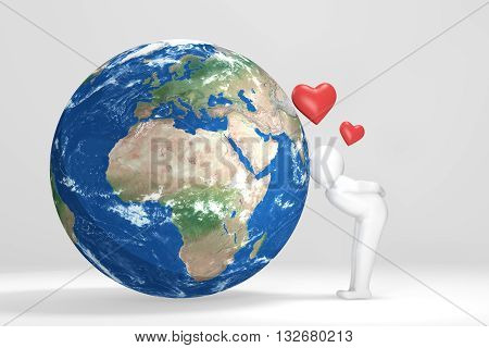 3D man kisses Earth - Europa Africa Middle East Edition (Elements of this image furnished by NASA)