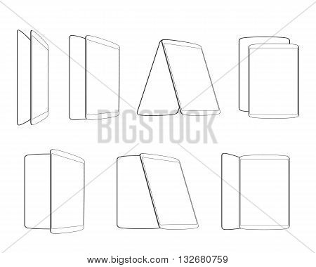set contour tablet PC icons vector illustration