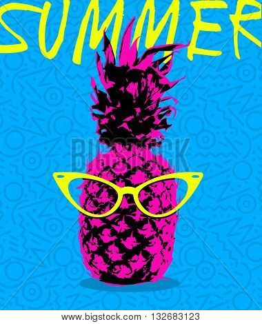 Summer Design Of Pineapple With Hipster Glasses