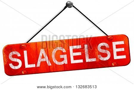 Slagelse, 3D rendering, a red hanging sign