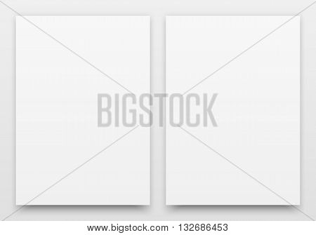 A2 white posters realistic template, mock-up with margins, realistic shadow and light background for design concepts, presentations, web, identity, prints. Vector illustration.