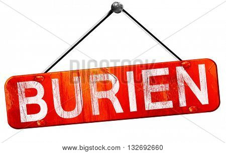 burien, 3D rendering, a red hanging sign
