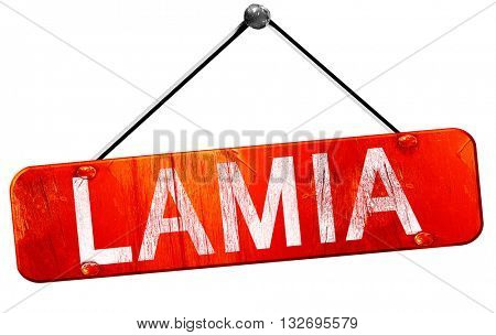 Lamia, 3D rendering, a red hanging sign