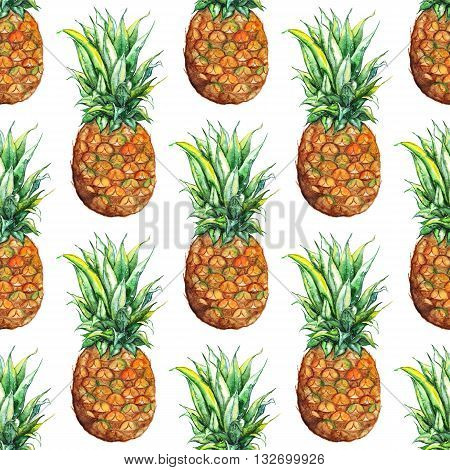 Watercolor pineapple exotic tropical fruit seamless pattern texture background
