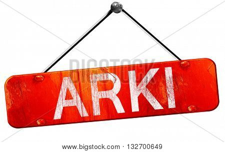 Arki, 3D rendering, a red hanging sign