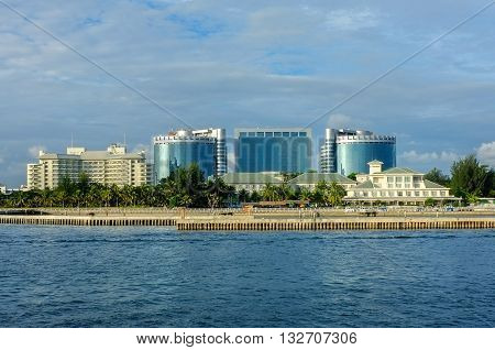 Labuan,Malaysia-Oct 25,2012:View from the sea of the Labuan Financial Park Complex, Dorsett Grant Labuan & Billion Pavilion Hotel Labuan at Labuan,Malaysia on 25th October 2012.