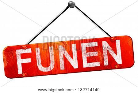 Funen, 3D rendering, a red hanging sign