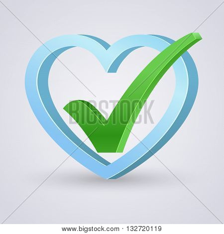Right Icon In Blue Heart On Background