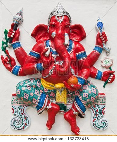 Indian or Hindu ganesha God Named Kasipa Porasada Ganapati at temple in thailand ;The conviction will be used hand to apply to the Lord for get the wishes.