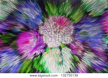 Impressionism Painting With Extrusion Effect, Colored Floral Background, Bright Colorful Abstract, E
