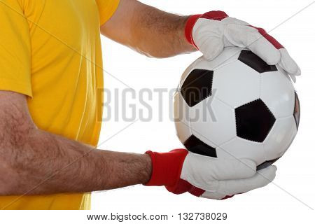 goalkeeper with yellow trikot and soccer ball