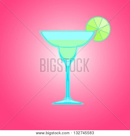Margarita cocktail glass with lime. Candy Relax summer background. Vector illustration.
