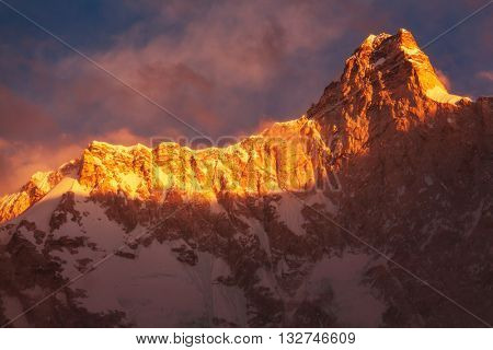 Scenic view of Jannu peak, Kanchenjunga Region, Himalayas, Nepal.
