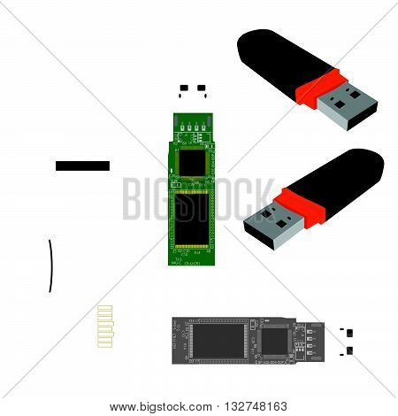 Stock flash drives. Internal structure of the stick. Micro SD flash drive.