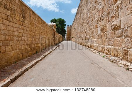 Old Street on the Mount Zion in Jerusalem