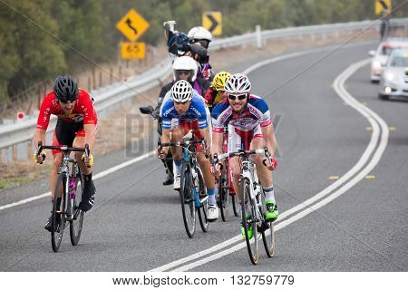 MELBOURNE, AUSTRALIA - FEBRUARY 1: The breakaway group near the town of Ceres in the inaugral Cadel Evans Great Ocean Road Race