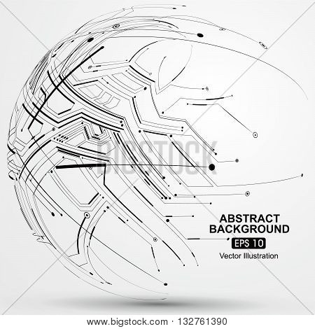 Point and line constructed the sphere wireframe technological sense, abstract illustration.