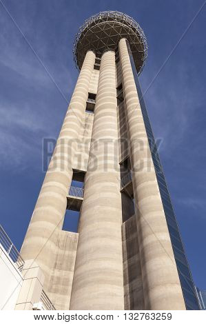 DALLAS USA - APR 7: The Reunion Tower with a 171 m high observation deck and hotel are the most recognized landmarks in Dallas. April 7 2016 in Dallas Texas USA