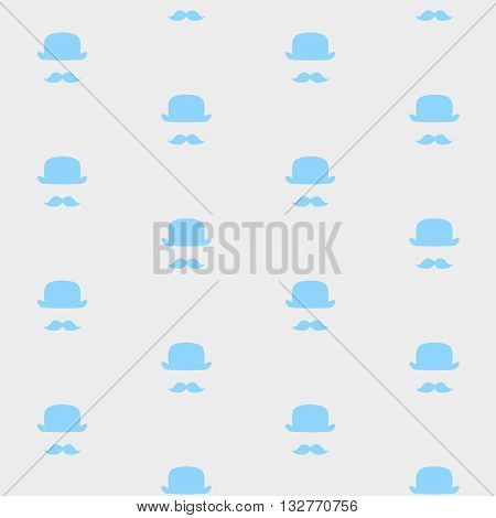 Vector seamless Mustache and hat pattern on the grey background. Suitable for fabrics textile print wrapping paper web background and other.