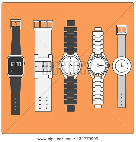 Vector. Set of hand watches. Isolated illustration