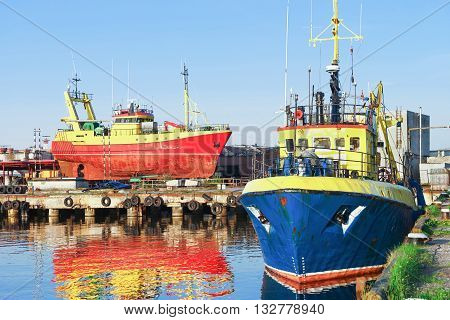 Two Ships In The Marina In Ventspils In Latvia