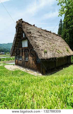 Historic village of Shirakawago in Japan is famous for the Gassho style architecture