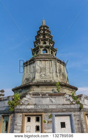 The Chinese style Pagoda more than 100 years old of Kalayanamitr temple in Bangkok Thailand
