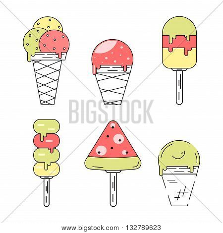 Ice creams set isolated on white. Ice cream flat design. Ice cream line icons.