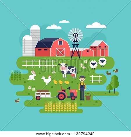 Farm food and animals icons. Healthy eating and lifestyle concept. Harvest agriculture and natural organic farm icons.
