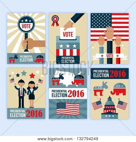 US presidential election poster desgn set. Presidential election voting concept for web and graphic design