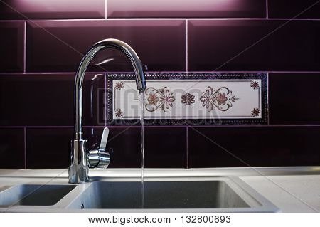 Kitchen Mixer Tap Into Granite Work With Running Water