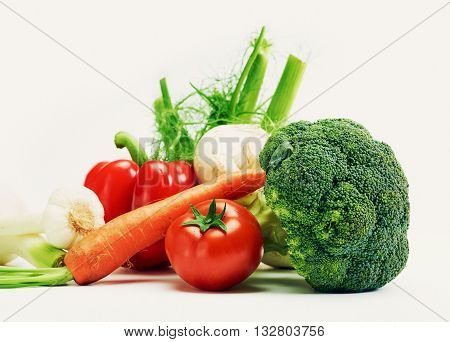 Close up of various colorful raw healthy untreated genuine vegetables