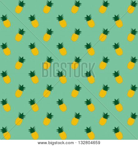 Pineapple seamless pattern. Vintage pineapple seamless for your business. Cartoon pineapple on a green background. Simple vector background. Cute summer pattern. Seamless textile illustration in vintage style.