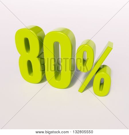 3d render: green 80 percent, percentage discount sign on white, 80%