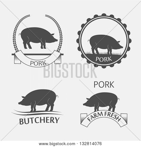 Set of pork labels badges and design elements