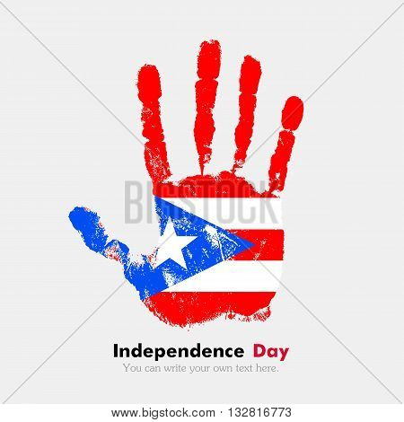 Hand print, which bears the Flag of Puerto Rico. Independence Day. Grunge style. Grungy hand print with the flag. Hand print and five fingers. Used as an icon, card, greeting, printed materials.