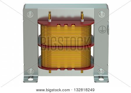 Electric transformer closeup 3D rendering isolated on white background