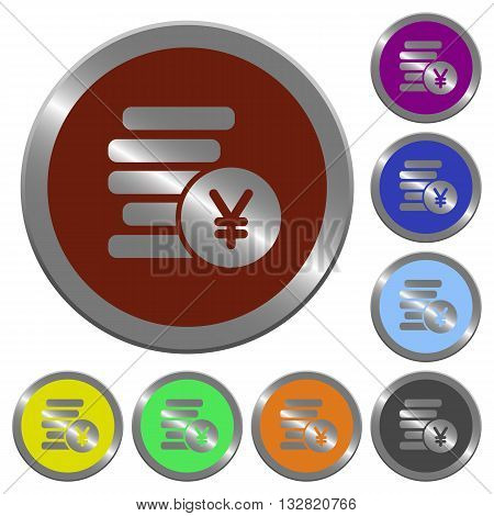 Set of color glossy coin-like yen coins buttons.
