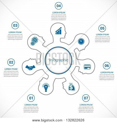 Template for Infographic head of the person in seven positions concept business startup or for other your variants.