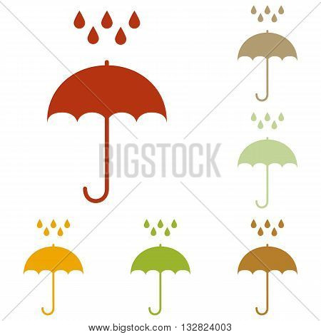 Umbrella with water drops. Rain protection symbol. Flat design style. Colorful autumn set of icons.
