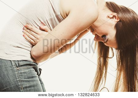 Woman Suffering From Stomachache Pain. Period.