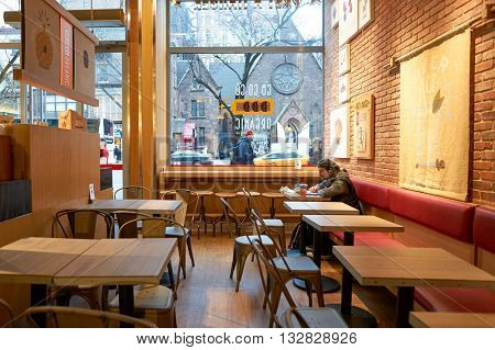 NEW YORK - CIRCA MARCH, 2016: inside Pret a Manger. Pret a Manger is a sandwich shop chain based in the United Kingdom