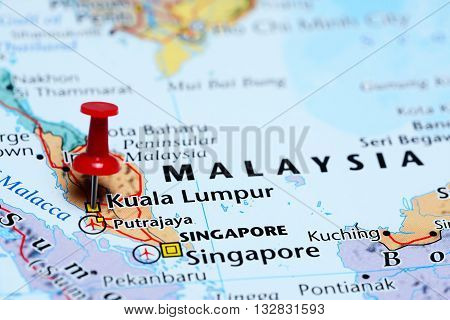 Kuala Lumpur pinned on a map of Malaysia