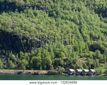the village of flam in a norwegian fjoerd