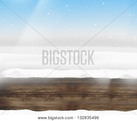 Wooden clean winter landscape and blue sky background design