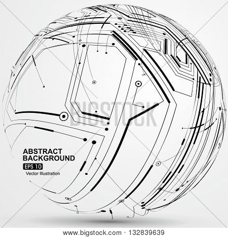 Point and line constructed the sphere wireframe technological sense, abstract illustration.