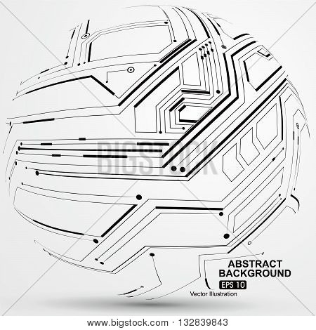 Point and line constructed the sphere wireframe technological sense, abstract illustration.