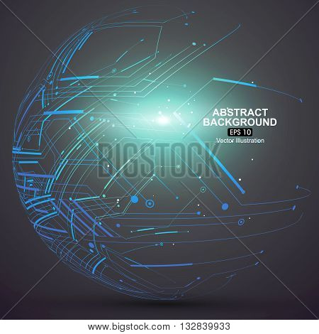 Point and curve constructed the sphere wireframe technological sense, abstract illustration.