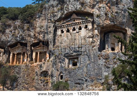 Famous Lycian Tombs of ancient Caunos city Dalyan Turkey